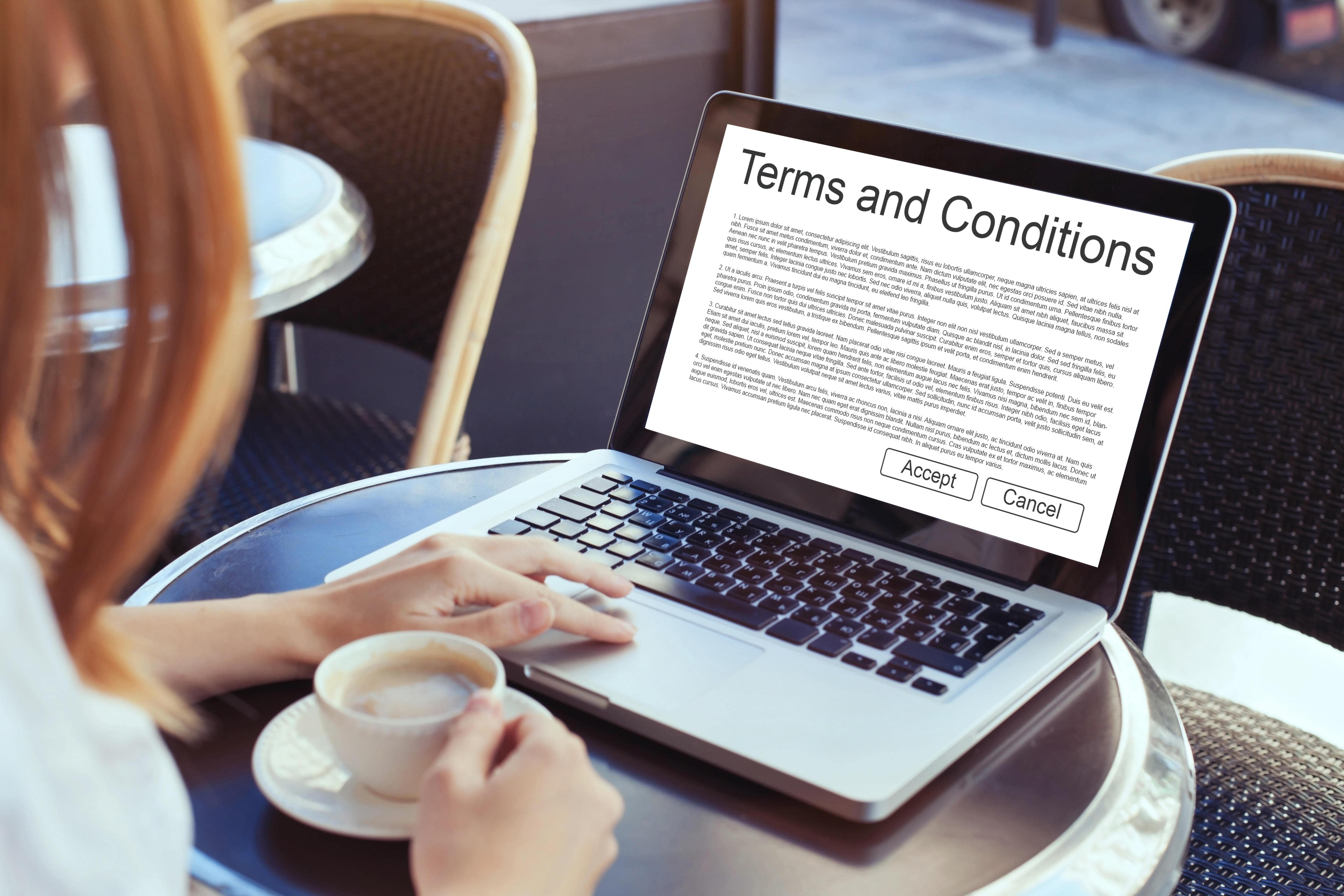Woman reading Terms and Conditions on Laptop